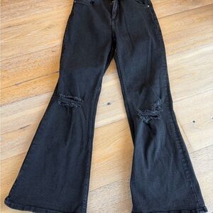 H&M Black Flare Jeans with Distressed Details